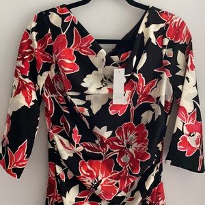 NWT WHBM drape neck sheath black/roman red